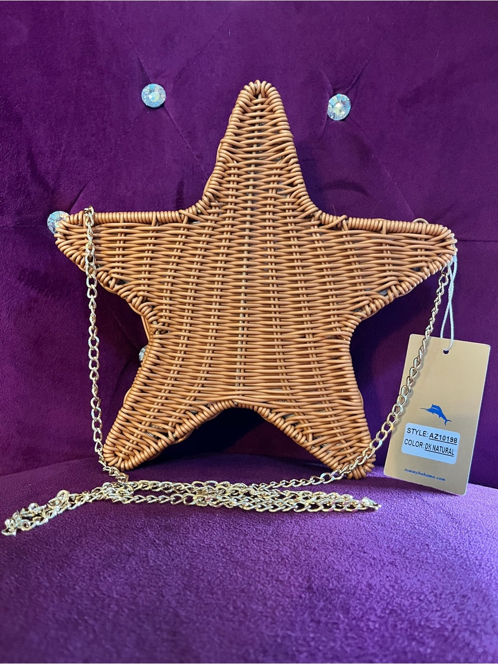 Tommy Bahama STAR Wicker SHOULDER Bag Brown WOVEN Chain Detachable NEW - Picture 11 of 12